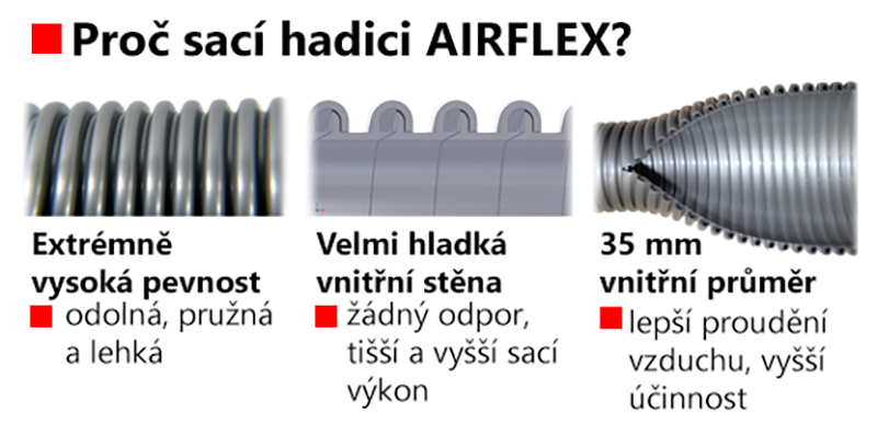 Lehká sací hadice s vypínačem na rukojeti 10,7 m (černá/stříbrná).